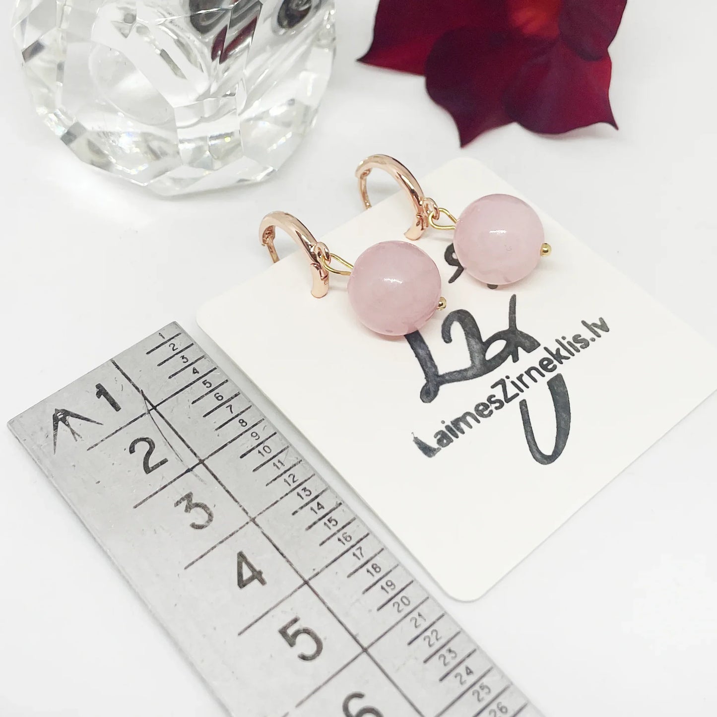 Rozā Halcedona Auskari Auskari Laimes Zirneklis