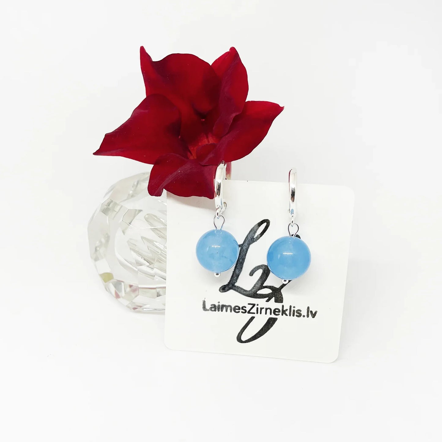 Zili Halcedona Auskari Auskari Laimes Zirneklis